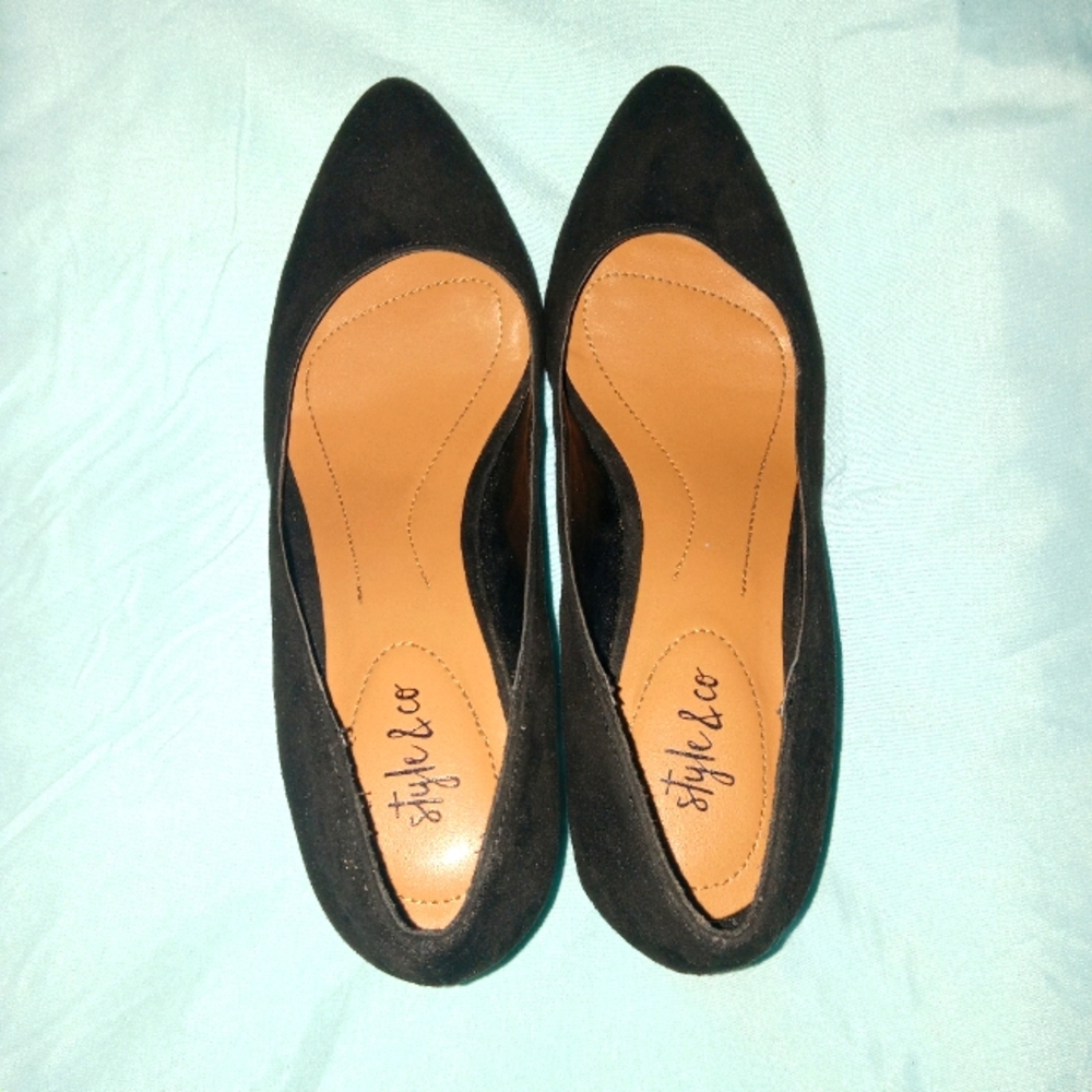 🖤 NWOT Style & Co Black Tan Wedge Heel Shoes Size 7M Party Date Dinner